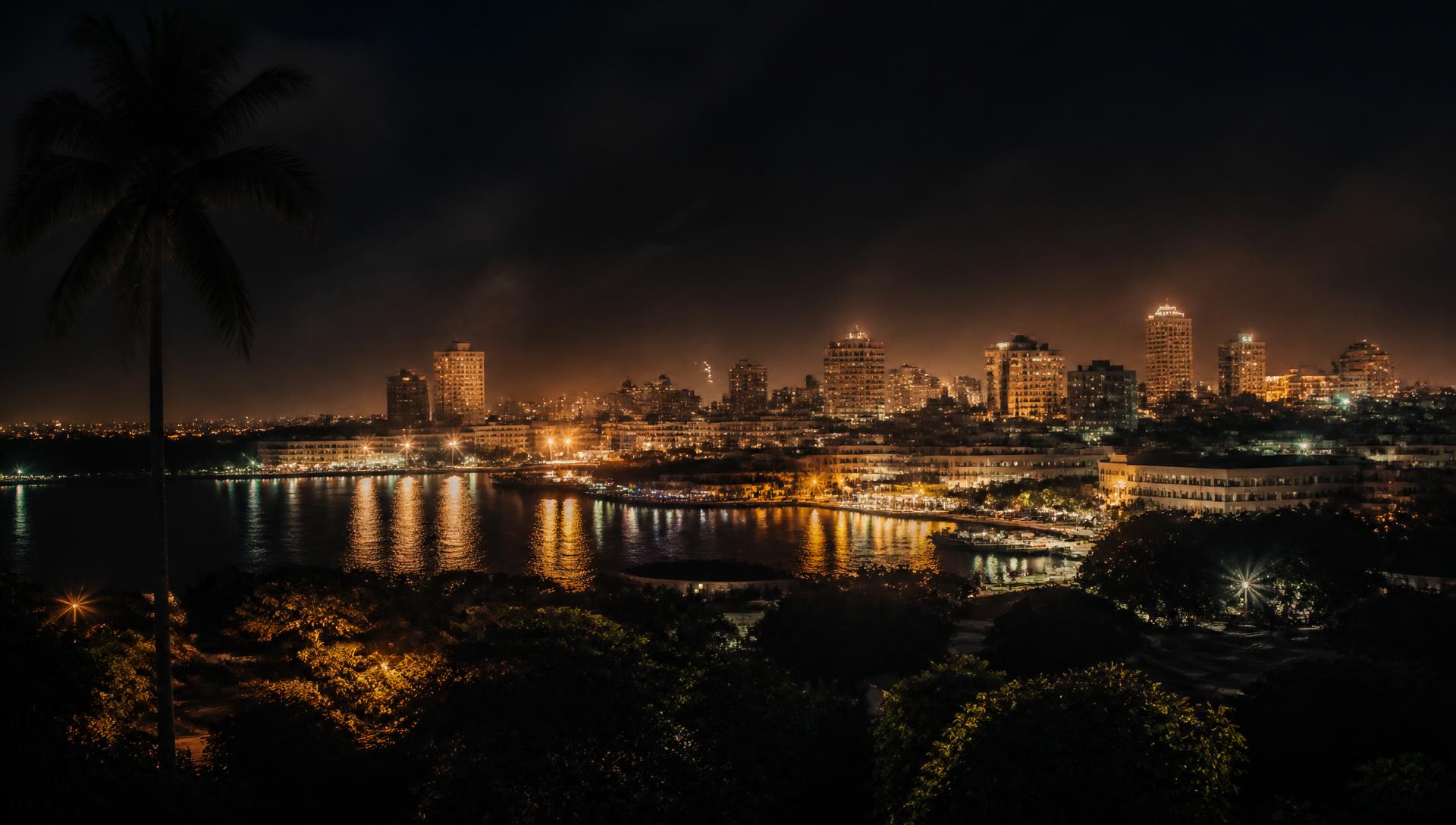 Kenyan coastal city skyline at night