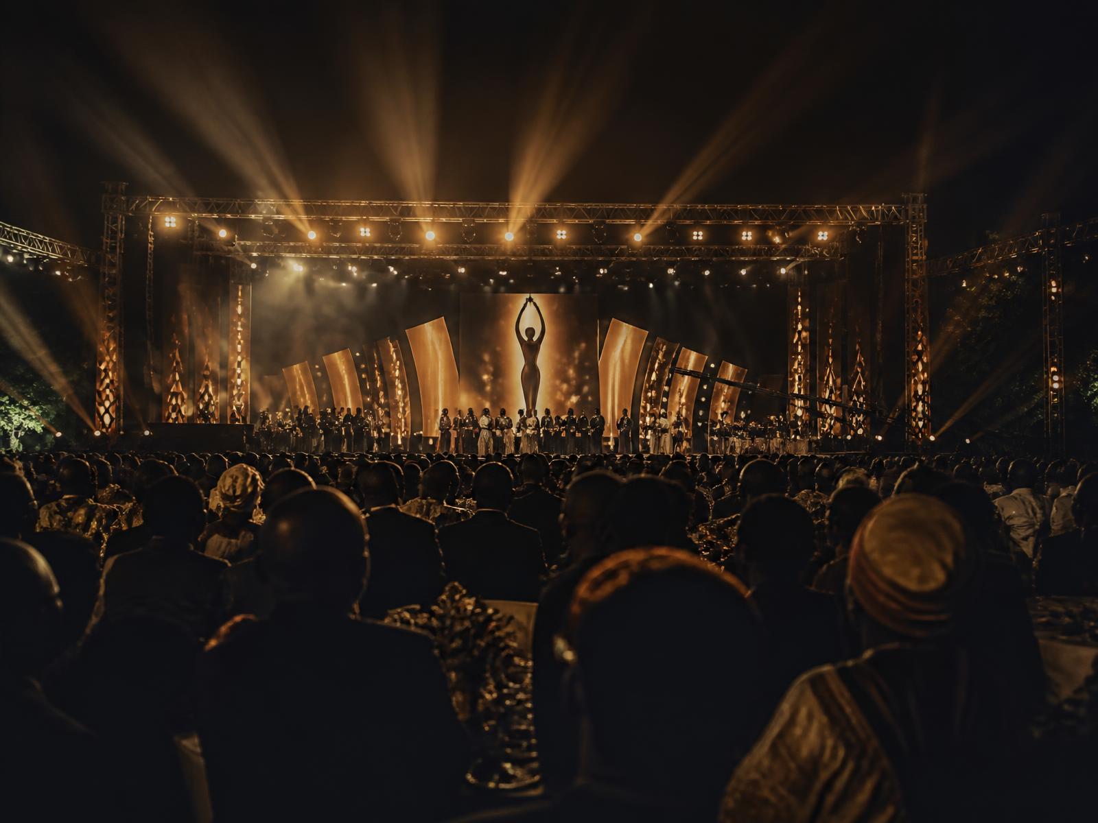 Awards stage production at night (replaceable art-direction plate)